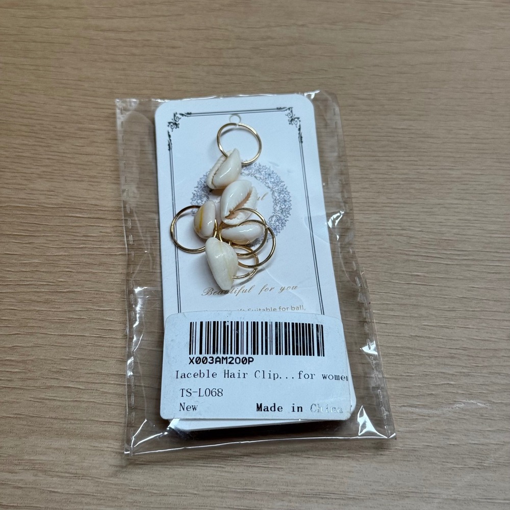 Cowrie Shell Hair Rings Gold Hoop Charms 5 Piece Set Boho Beachy Y2K - Picture 3 of 3